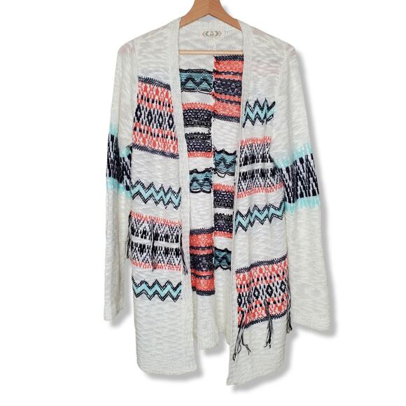 Pink Rose Bohemian Ethnic Cardigan Duster Sweater Size L - Picture 1 of 8